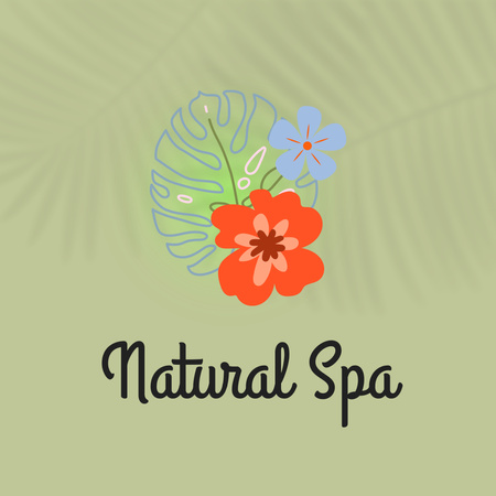 Emblem of Natural Spa with Flowers Logo 1080x1080px Design Template