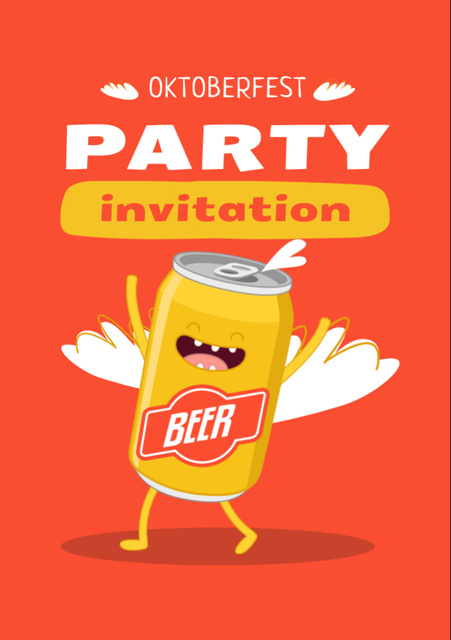 Oktoberfest Celebration Announcement with Funny Illustration Flyer A7 Design Template