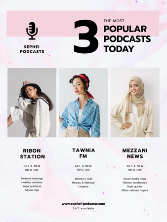 Popular podcasts with Young Women Poster US Design Template