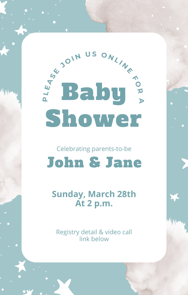 Baby Shower Event Announcement on Blue Invitation 4.6x7.2in Šablona návrhu
