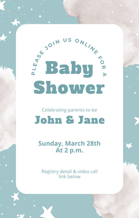 Baby Shower -tapahtuman ilmoitus sinisellä Invitation 4.6x7.2in Design Template