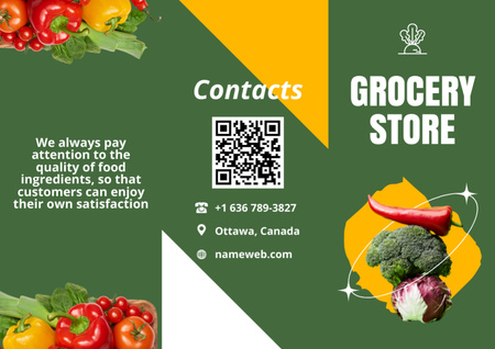 Plantilla de diseño de Verduras frescas y saludables con QR-Code Brochure 