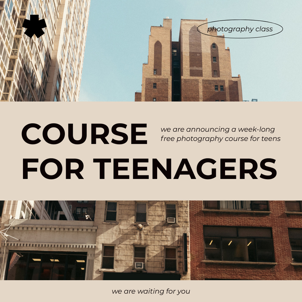 Ontwerpsjabloon van Instagram van Free Photography Course For Teenagers
