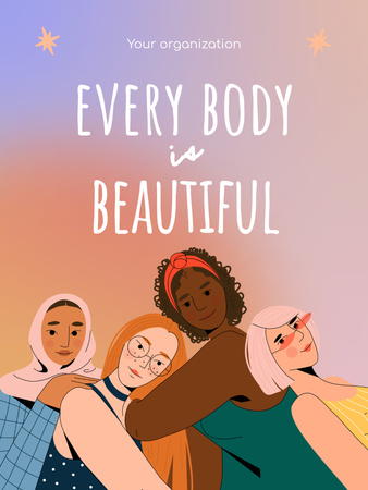 Texto de motivação sobre a beleza da diversidade com mulheres multirraciais Poster US Modelo de Design