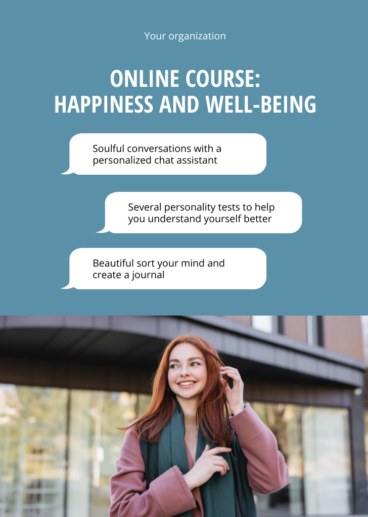 Modèle de visuel Happiness and Wellbeing Course Offer - Postcard A6 Vertical