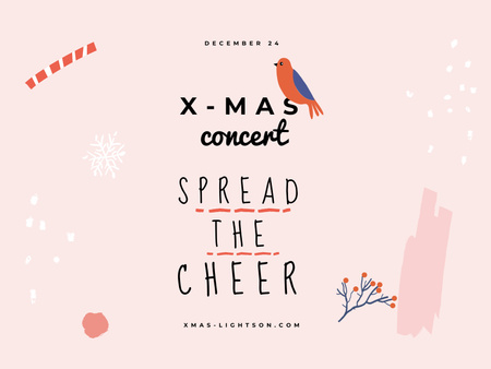 Christmas Concert Announcement with Cute Bird Poster 18x24in Horizontal Design Template