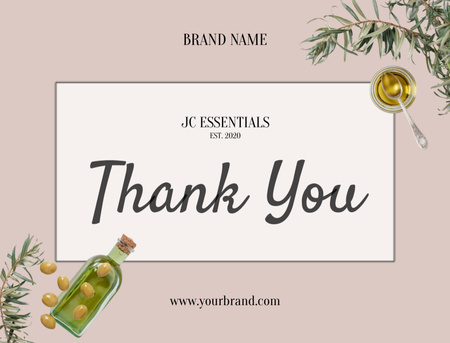 Template di design Frase di ringraziamento con olio d'oliva su beige Postcard 4.2x5.5in