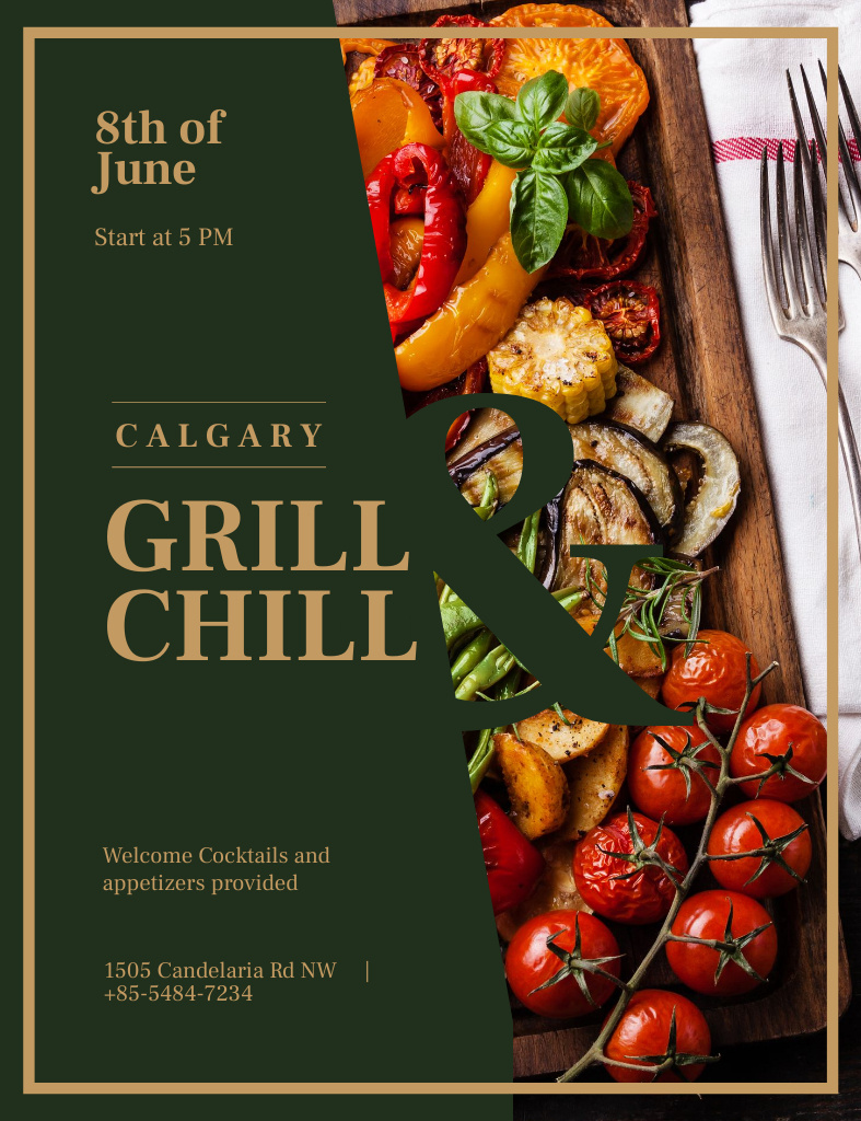 Vegetarian Grill Party With Summer Vegetables Invitation 13.9x10.7cmデザインテンプレート