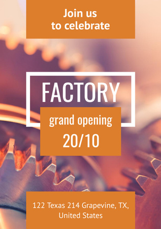 Factory Grand Opening Announcement with Cogwheel Mechanism Flyer A7 Πρότυπο σχεδίασης