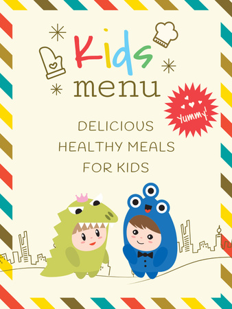 Designvorlage Kids menu offer with Children in costumes für Poster US