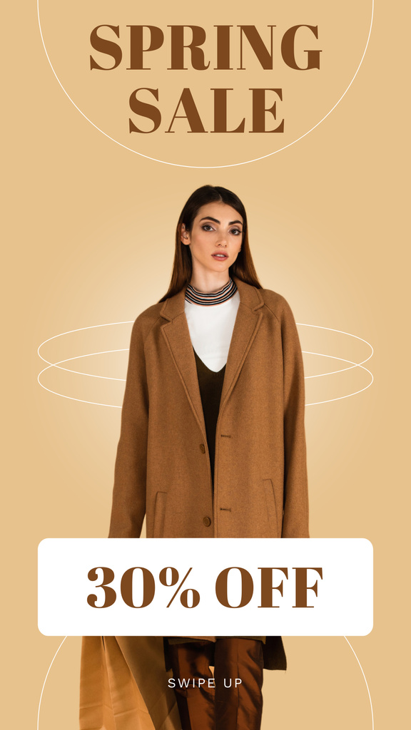 Spring Sale with Young Beautiful Woman in Coat Instagram Story Modelo de Design