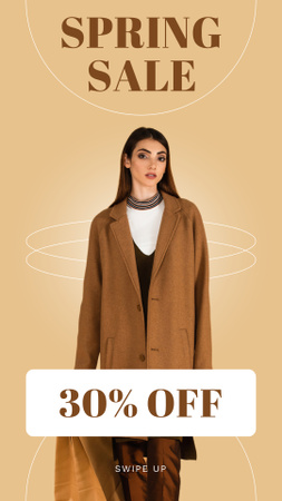 Spring Sale with Young Beautiful Woman in Coat Instagram Story Design Template