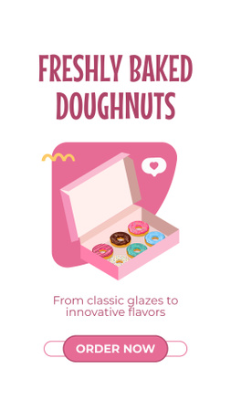 Ontwerpsjabloon van Instagram Story van Versgebakken donuts in geschenkdoos