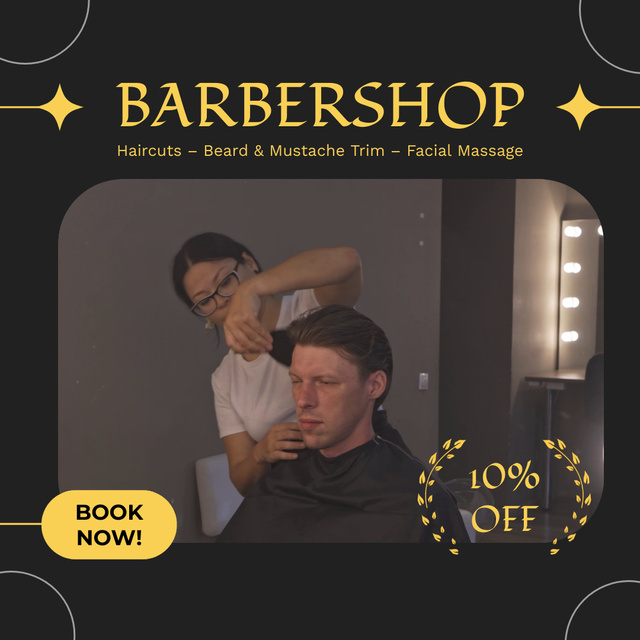 Barbershop Services Offer With Discount Animated Post Modelo de Design