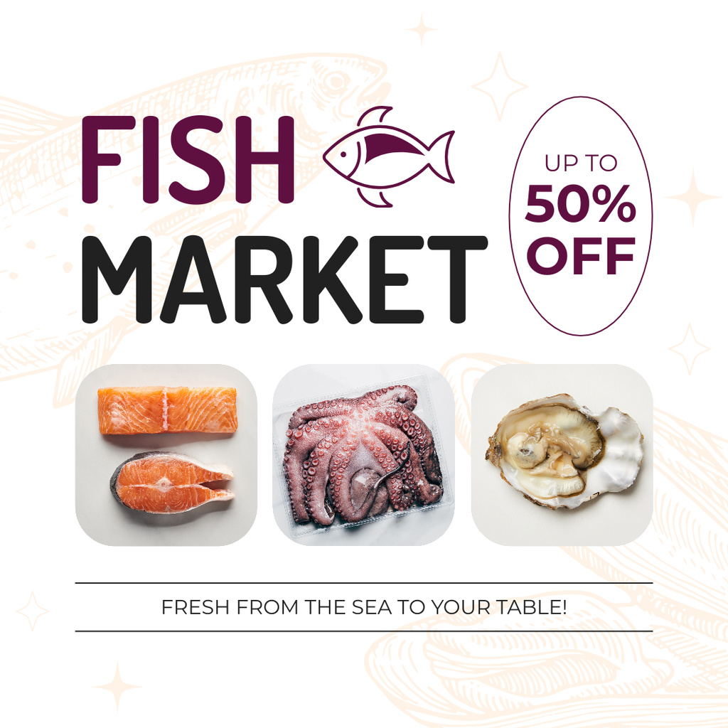 Discount Offer on Fish Market Products Instagram ADデザインテンプレート