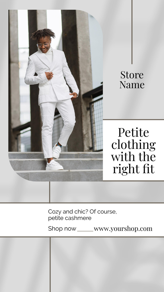 Designvorlage Offer of Petite Clothing with Stylish Guy für Instagram Story