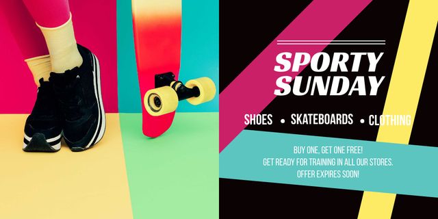 Sports Equipment Ad with Girl by Bright Skateboard Image Modelo de Design