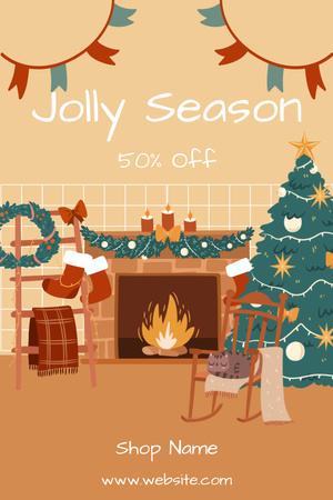 Holiday Sale Ad with Christmas Room Interior Pinterest Design Template
