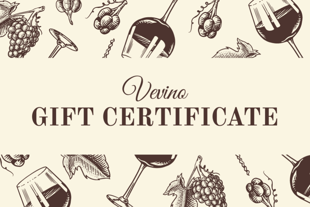 Wine Tasting Announcement with Wineglasses Pattern Gift Certificate Šablona návrhu