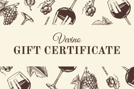 Designvorlage Ankündigung einer Weinprobe mit Weinglasmuster für Gift Certificate