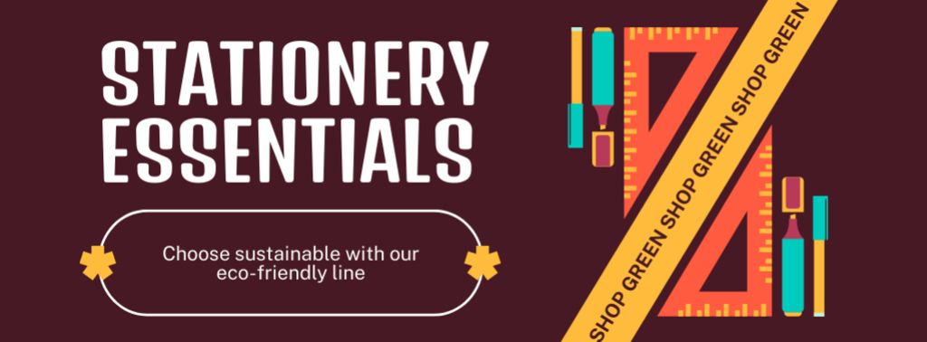 Stationery Essentials Ad with Rulers and Pens Facebook cover Tasarım Şablonu