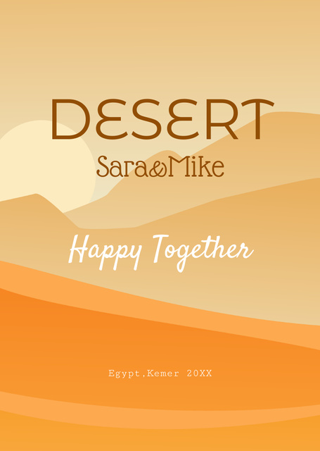 Desert Illustration With Sandy Mounds Postcard A6 Vertical Design Template