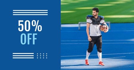 Discount Offer with Football Player holding Ball Facebook AD Design Template