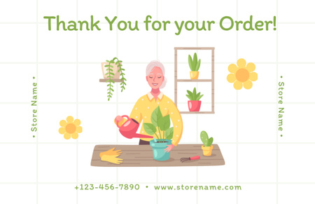 鉢植えの花に水をやる女性とのありがとうのメッセージ Thank You Card 5.5x8.5inデザインテンプレート