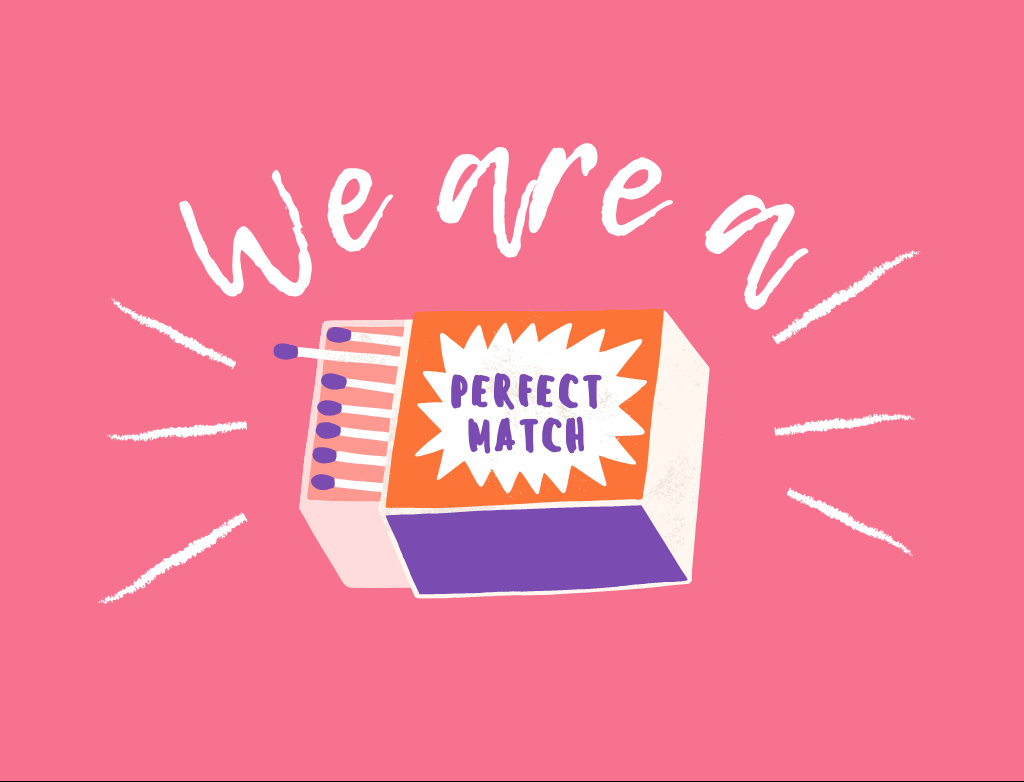 Funny Phrase about Perfect Match on Pink Postcard 4.2x5.5in Design Template