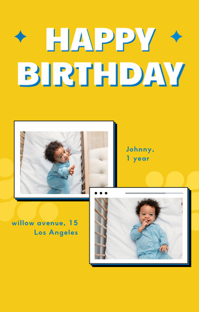 Birthday Greeting of Little Cute Newborn Boy Invitation 4.6x7.2in Design Template