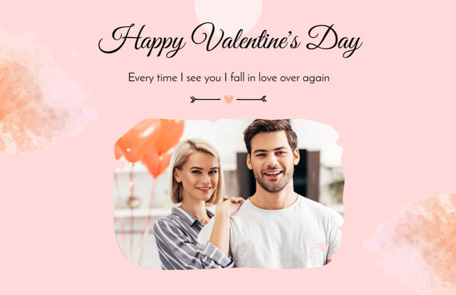 Valentine's Day Celebration with Young Couple in Love Thank You Card 5.5x8.5in Design Template