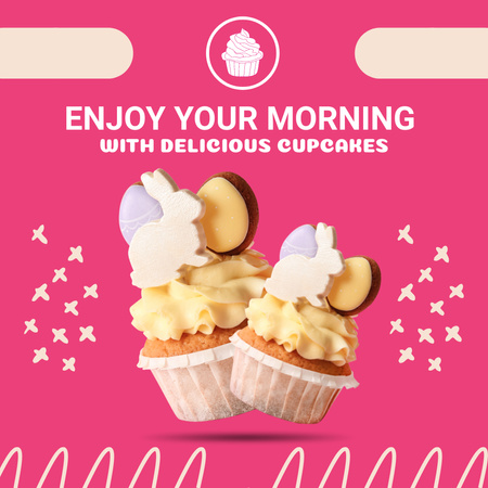 Template di design Delicious Cupcakes Sale Offer in Pink with Easter Rabbits Instagram