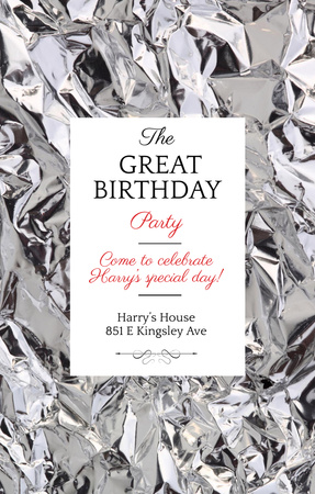 Birthday Party Invitation Silver Foil Invitation 4.6x7.2in Design Template