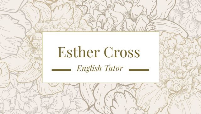 Plantilla de diseño de English Tutor Contacts on Floral Pattern Business Card US 
