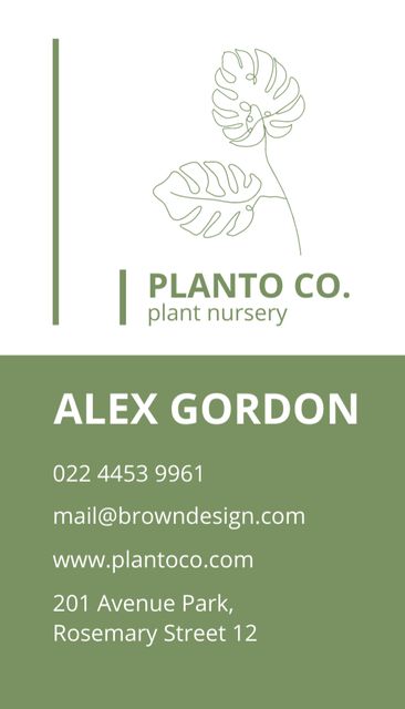 Ontwerpsjabloon van Business Card US Vertical van Plant Nursery Assistant Manager Service Offer