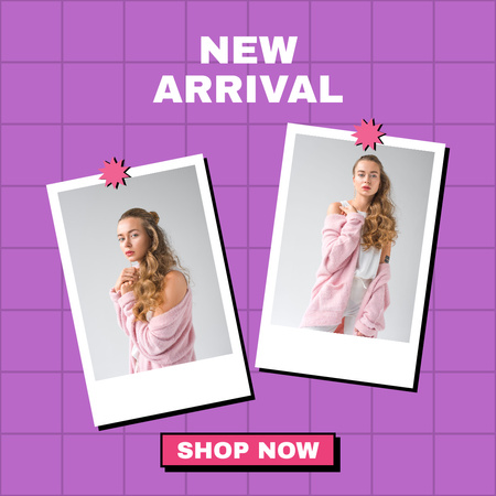 New Fashion Arrival Ad with Woman in Pink Instagram Design Template