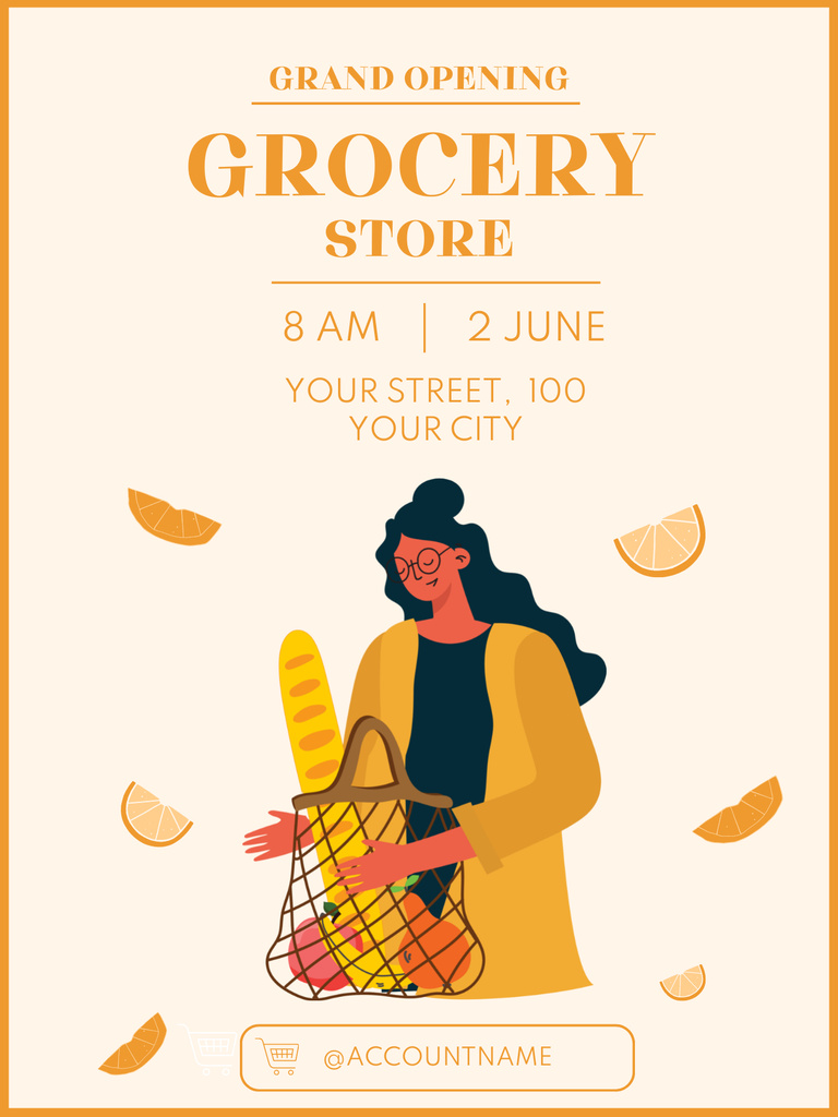Young Woman with Grocery Shopping Bag Poster US Tasarım Şablonu