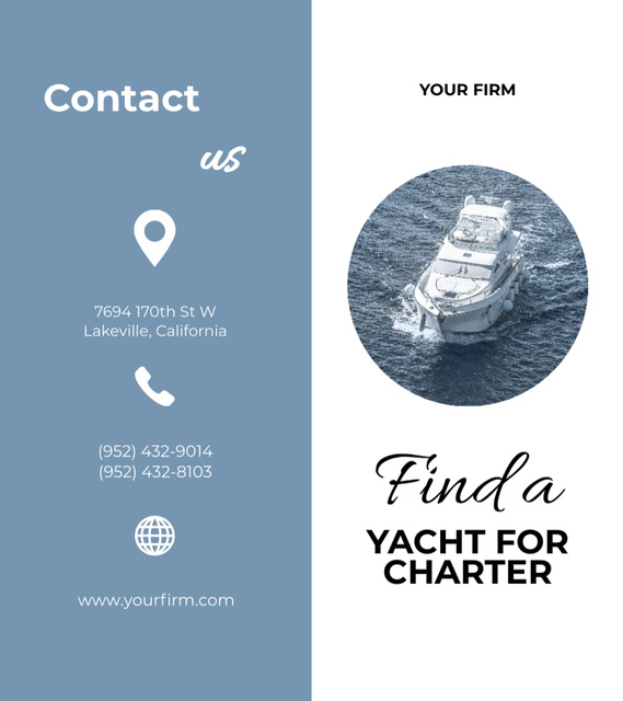 Ontwerpsjabloon van Brochure 9x8in Bi-fold van Travel by Charter Yacht