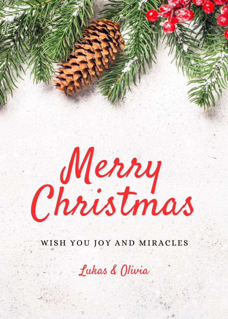 Christmas Festive Wishes of Joy and Miracle Postcard 5x7in Vertical Tasarım Şablonu