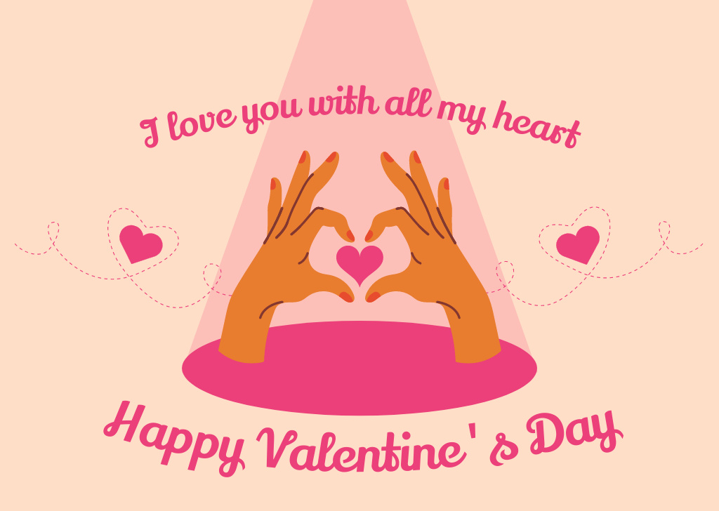Platilla de diseño Exciting Declaration of Love for Valentine's Day With Hands Holding Heart Card