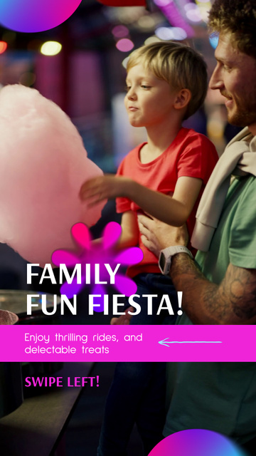 Family Fun In Amusement Park With Cotton Candy TikTok Video Modelo de Design