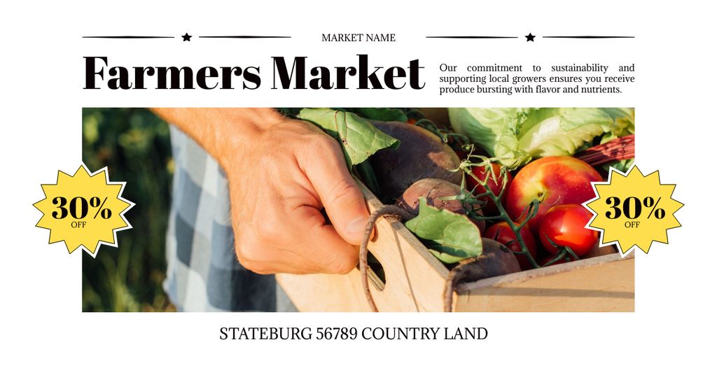 Tasty Vegetables and Fruits at Farmer's Market Facebook AD Design Template