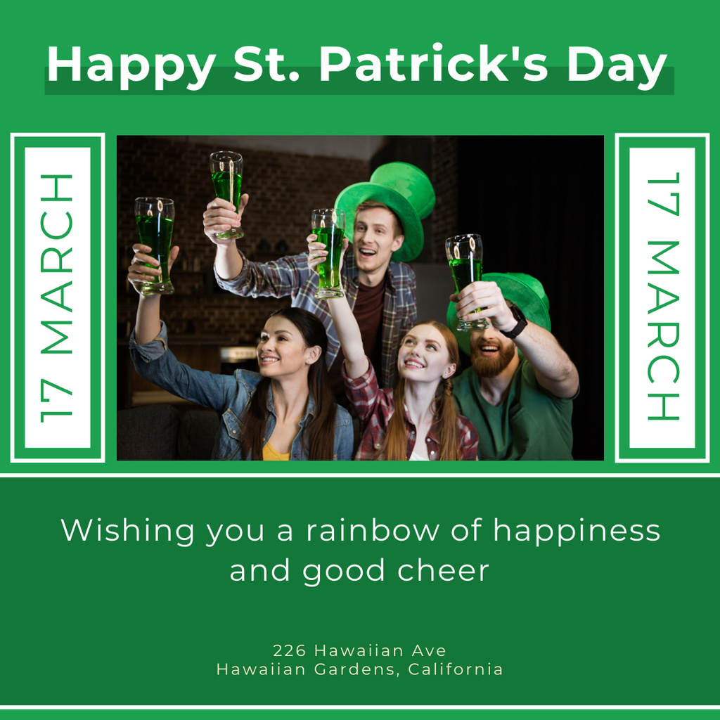Happy St. Patrick's Day Greetings With Fun Young Company Instagram – шаблон для дизайна