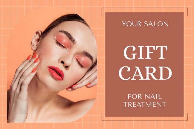 Beauty Salon Ad with Nail Treatment Offer Gift Certificate Πρότυπο σχεδίασης