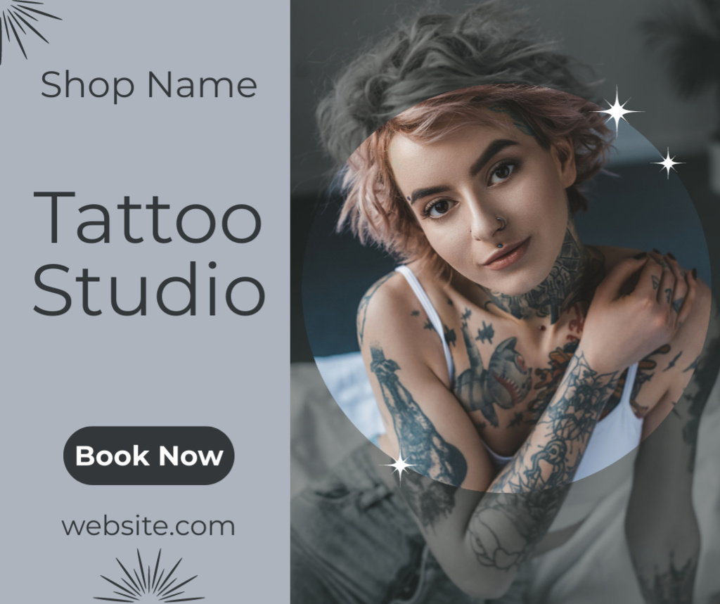Tattoo Studio Service Offer With Booking Facebook tervezősablon