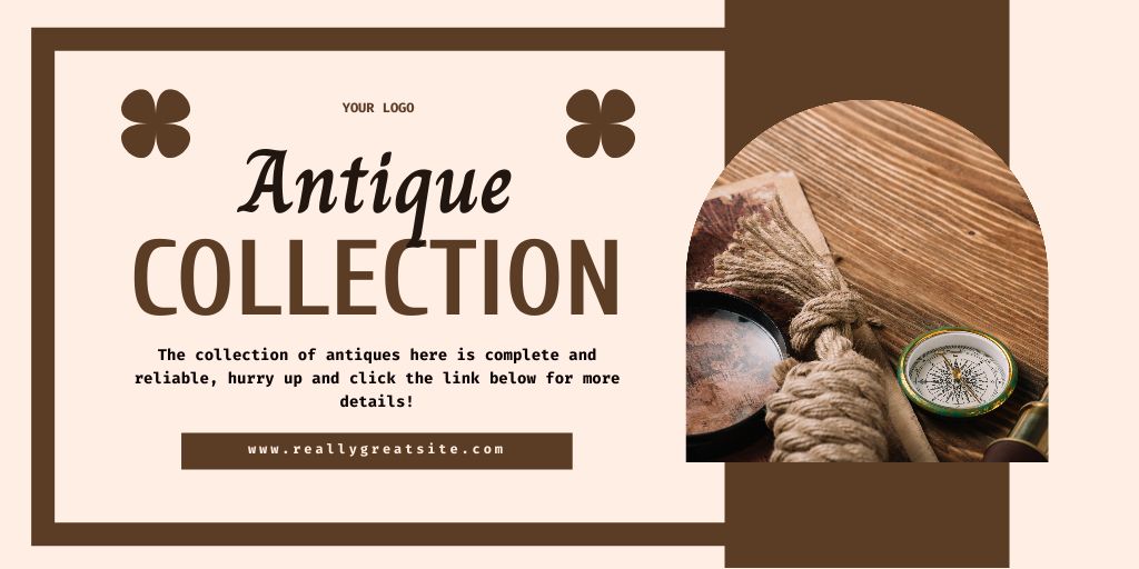 Antique Stuff Collection Promotion With Compass Twitter Πρότυπο σχεδίασης