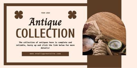 Antique Stuff Collection Promotion With Compass Twitter Design Template