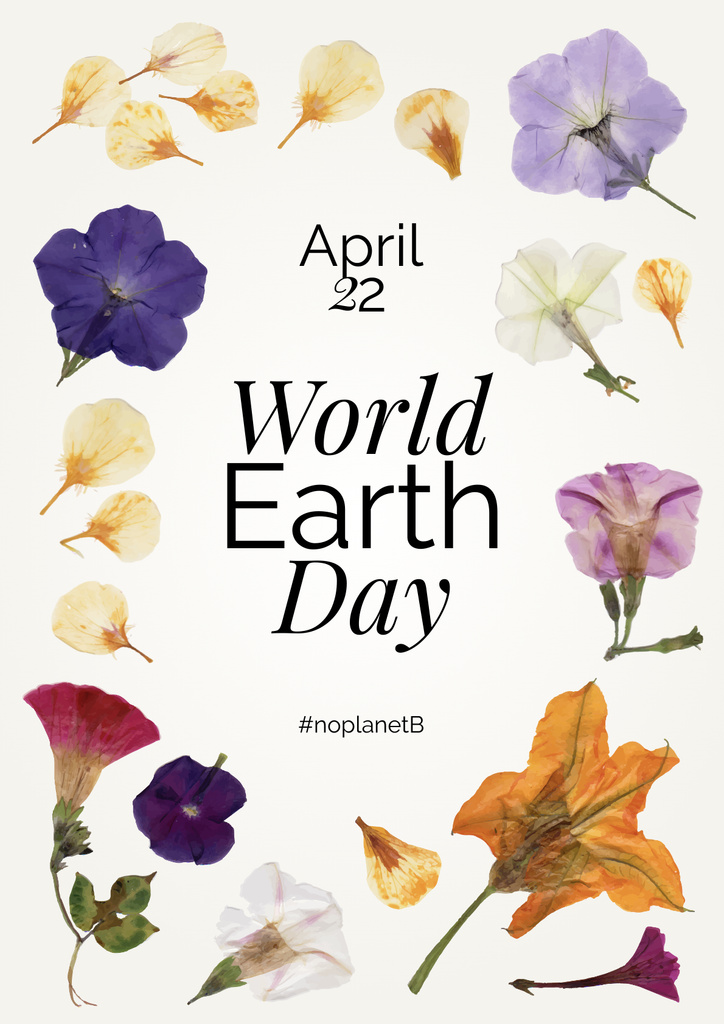 Earth Day Announcement with Bright Flowers Poster Design Template