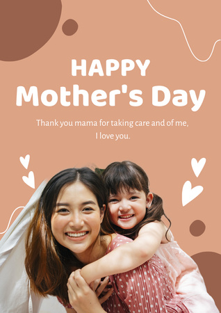 Happy Mother's Day with Mom and Daughter Poster A3 Design Template