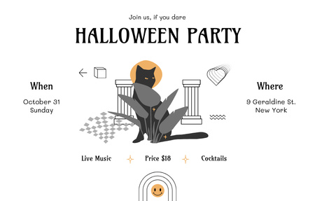 Festa de Halloween com gato preto Invitation 4.6x7.2in Horizontal Modelo de Design